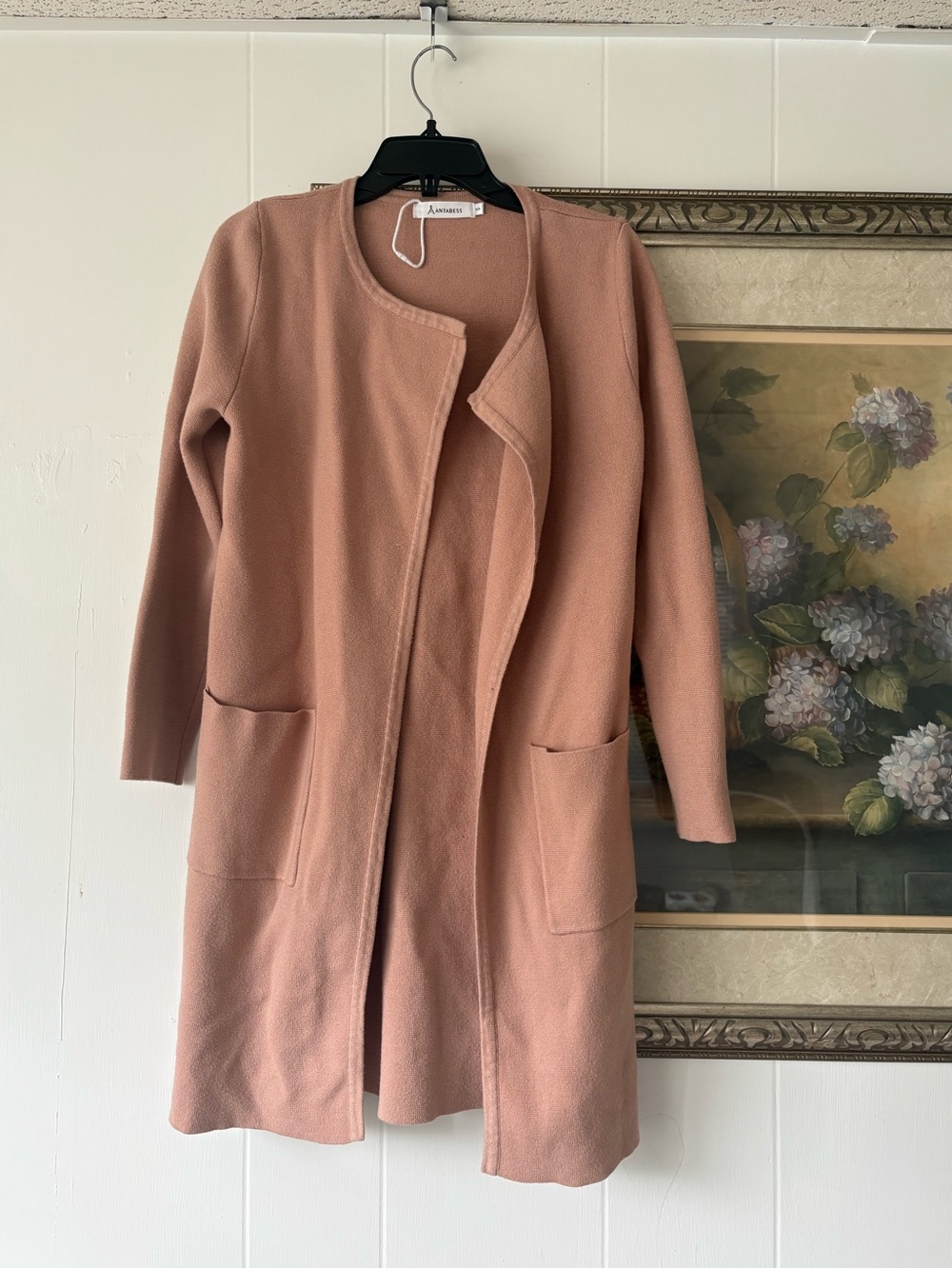 Anrabess Blush Open-Front Long Cardigan with Pockets